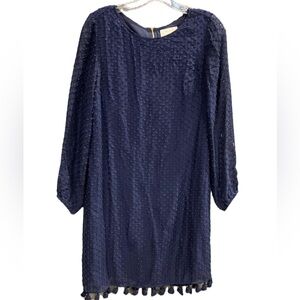 Sail to Sable Navy Textured and Lined Long Sleeve Mini Dress